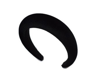 Black 4cm Plain Headband | Classic Extra Thick Padded Velvet Hairband | Beautiful Wedding Hair Accessory | Puffy Hairpiece | Gift for Her