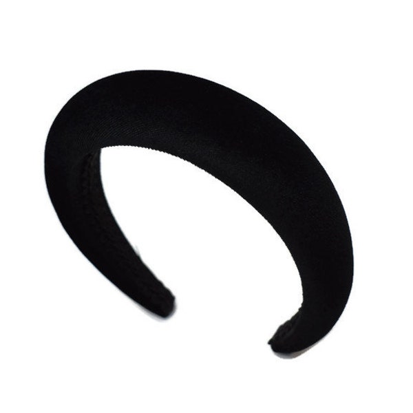 Black 4cm Plain Headband | Classic Extra Thick Padded Velvet Hairband | Beautiful Wedding Hair Accessory | Puffy Hairpiece | Gift for Her