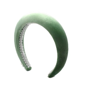 Faixa de cabelo lisa verde pastel de 4 cm | Faixa de cabelo acolchoada de veludo extra grosso claro | Lindo acessório de cabelo para casamento | Aplique de cabelo clássico e fofo
