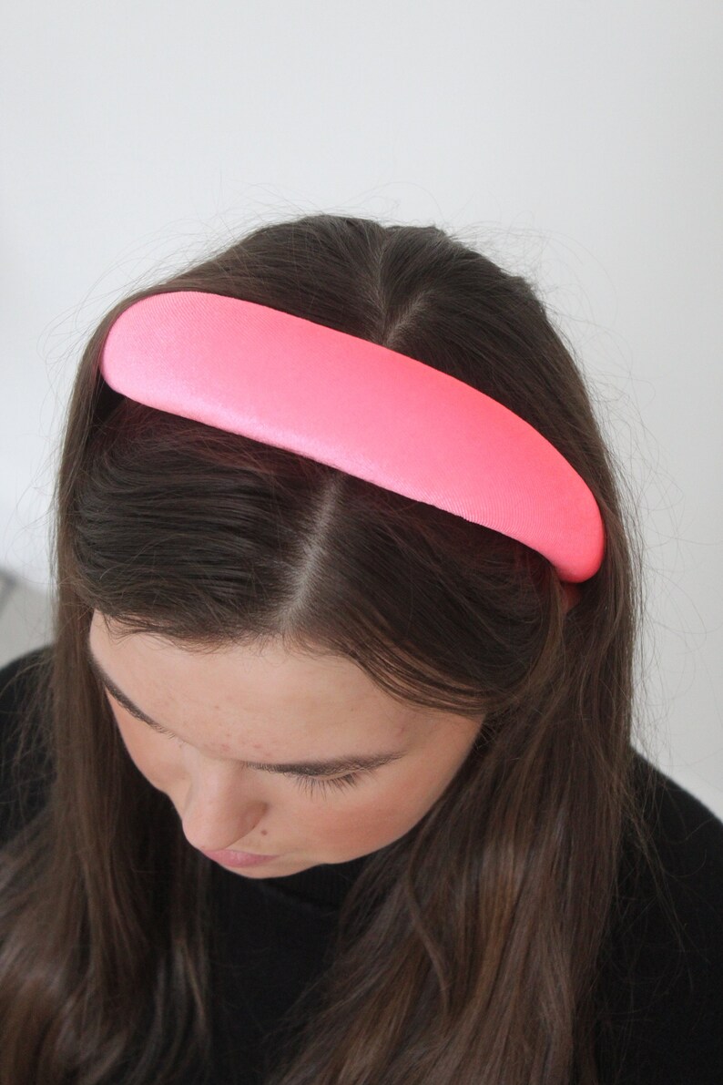 Fluorescent Pink 4cm Plain Headband Extra Thick Padded Velvet Hairband Bright Everyday/Wedding Hair Accessory Classic Style Hairpiece image 5