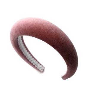 Dusky Pink 4cm Plain - Beautiful extra puffy thick 1 inch high padded velvet headband/hairband, perfect wedding/party accessory for women