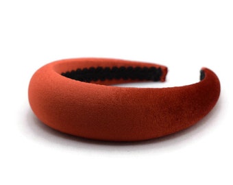 May include: A wide, rust-colored velvet headband with a black elastic band.