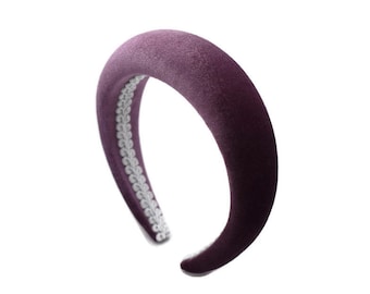 Diadema Trenzada Ancha Y Acolchada De Terciopelo Morado Oscuro, Diadema Morado Oscuro, Diadema Ancha, Diadema Trenzada Tejida, Diadema Para Mujer, Diadema Acolchada - España