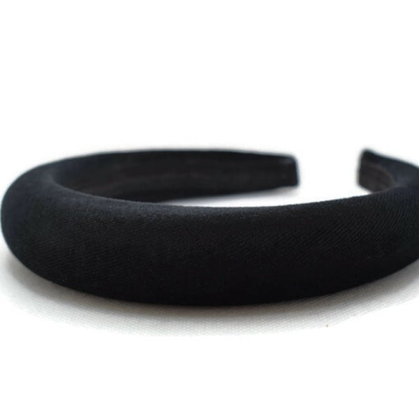 Schwarzes 2 cm schlichtes Stirnband | Klassisches gepolstertes Samt-Haarband | Wunderschönes Haaraccessoire für den Alltag bis zur Hochzeit | Puffy Haarteil | Geschenk