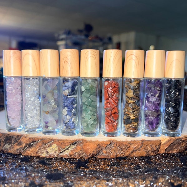 Crystal Filled Essential Oil Roller Ball Bottles