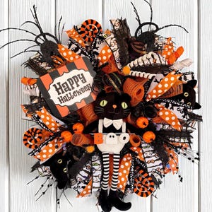 Halloween Cat Wreath, Cat Halloween Wreath, Black Cat Wreath, Classic Halloween Wreath, Orange Halloween Wreath, Plush Cat Wreath,Cat Wreath