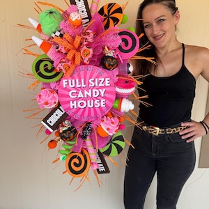 Pink Halloween Wreath, Halloween Candy Wreath, Pink Candy Wreath, Halloween Candy Wreath, Pink Halloween Decor, Full Size Candy Wreath,