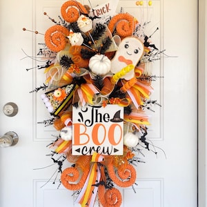 Candy Corn Wreath, Halloween Swag, Halloween Wreath, Halloween Ghost Wreath, Ghost Wreath, Cute Halloween Wreath, Orange Halloween Wreath
