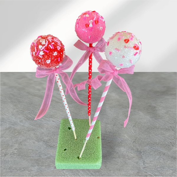 Valentines Day Cake Pops, Fake Cake Pops, Fake Bake Cake Pops, Faux Cake Pops, Valentines Day Fake Bake, Valentines Day Wreath Attachments