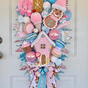 Pastel Christmas Wreath, Candy Christmas Wreath, Pastel Christmas Wreath, Pastel Gingerbread Wreath, Pink Christmas Wreath, Pink Christmas