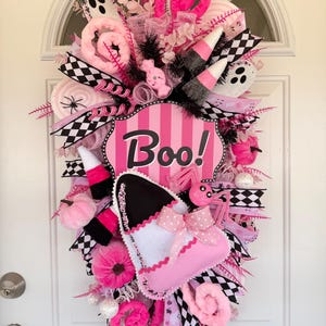 Pink Halloween Wreath, Pink Halloween Swag, Pink Candy Corn Wreath, Pink Ghost Wreath, Pink Halloween Decor, Pink Halloween Swag Wreath