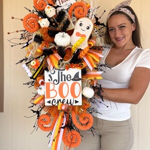 Candy Corn-Kranz, Halloween-Swag, Halloween-Kranz, Halloween-Geist-Kranz, süßer Halloween-Kranz, oranger Halloween-Kranz