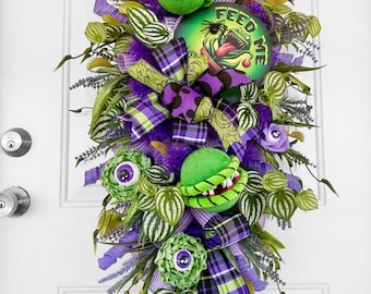 Feed Me Venus Fly Trap Wreath, Halloween Monster Decor, Little Shop of Horrors Swag