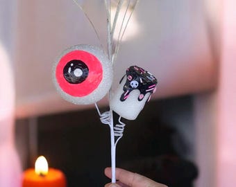 Handmade Pink Eyeball Halloween Spray, Marshmallow Drip Pick