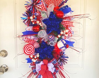 4th of July Swag, Patriotic Swag, Patriotic Door Decor, Labor Day Wreath, USA Wreath, USA Swag Wreath, Veterans Decorations, Proud Wreath