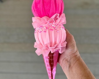 Faux Ice Cream Cone, Fake Ice Cream Cone, Valentines Day Ice Cream Cone, Valentines Day Wreath Attachments, Pink Ice Cream Cone, Pink Cones