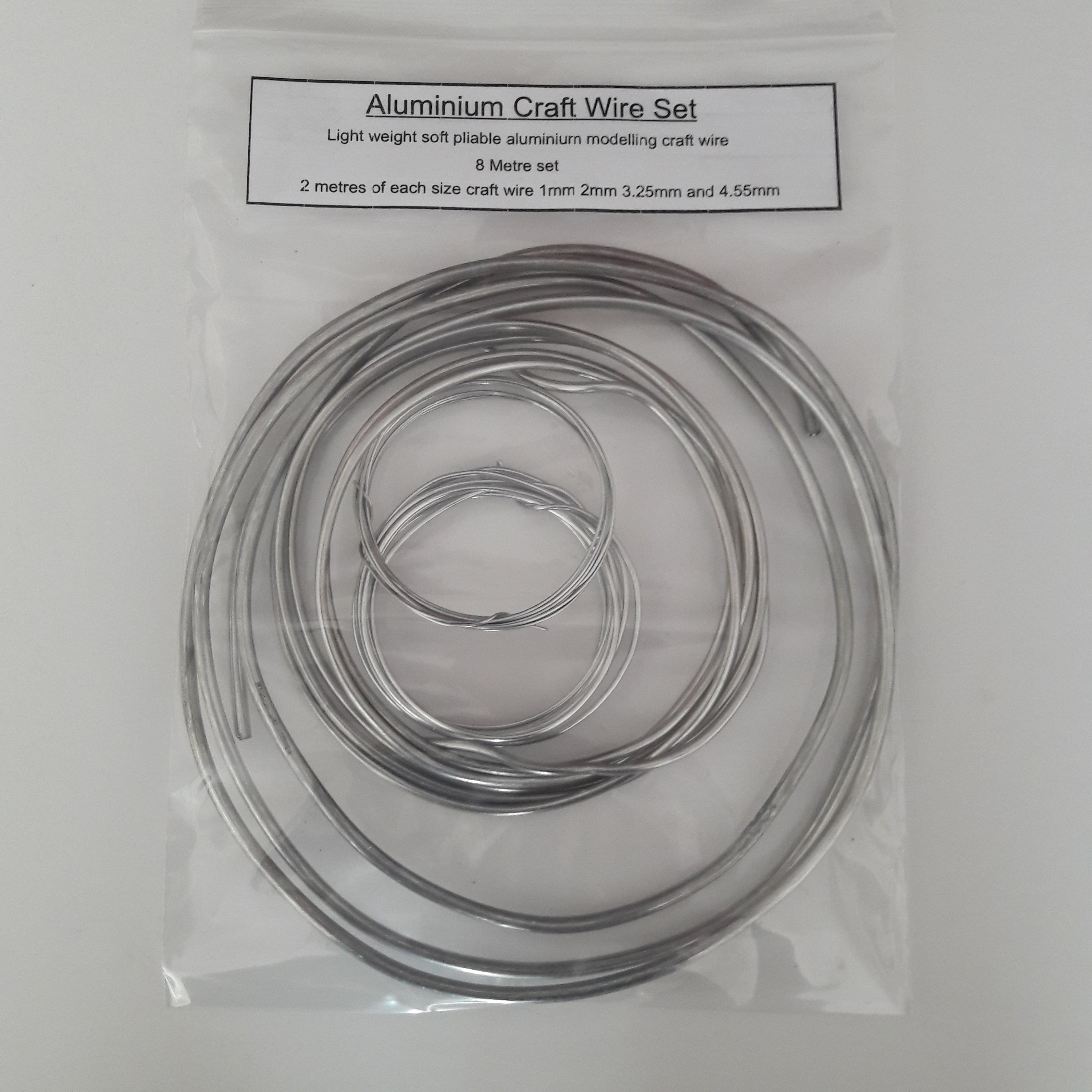 Aluminium Modelling Craft Wire Set 2 Metres Each of 1mm 2mm 3.25mm 4.55mm  Wire Modelling Wire Florist Wire Beading 