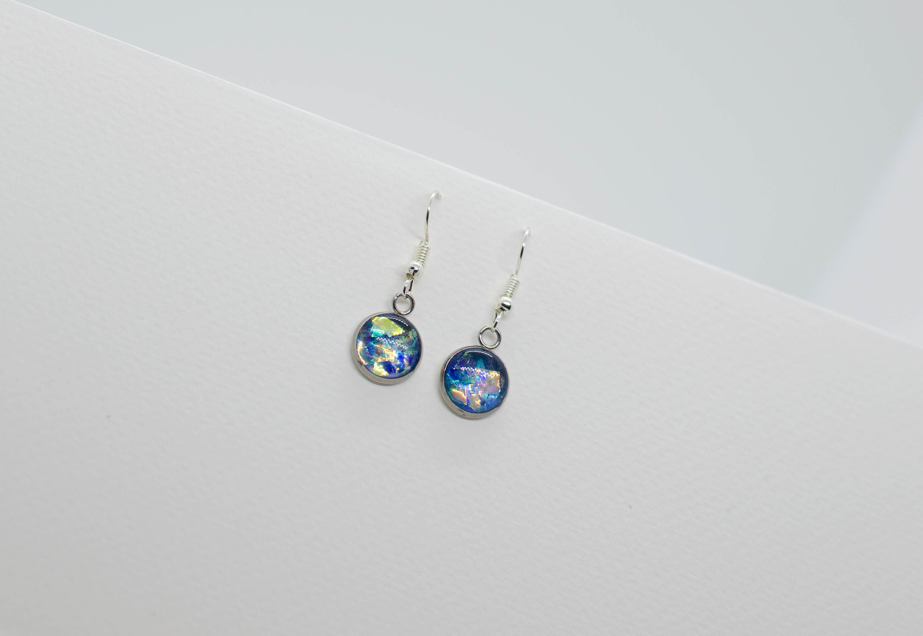 Handmade Resin Earring with Holographic Iridescent Effect Blue Etsy
