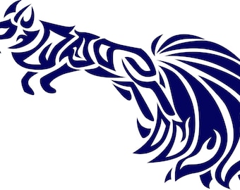 Nine Tail Fox Pouncing Tribal Car Decal