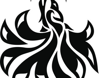 Tribal Nine Tail Fox and Moon Car Laptop Decal