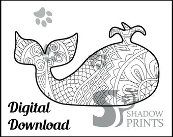 Ready to Print Whale Mandal Coloring Page