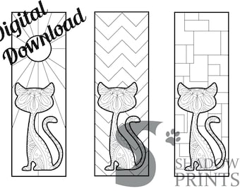 Cat Mandala Design Ready to Print Bookmarks to Color