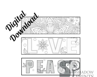 Love, Peace and Flower Bookmarks to Color