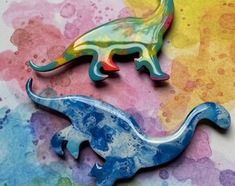 Colorful Dinosaur Acrylic Pour Painted Magnets
