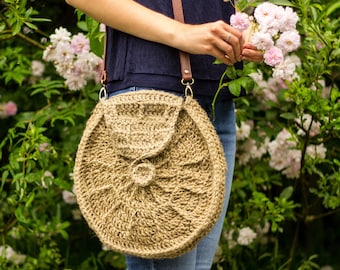 Sunburst circle bag crochet pattern - summer bag crochet pattern, circle bag crochet pattern, basket bag PDF pattern, beginner crochet