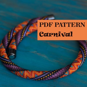 Modello PDF per collana all&#39;uncinetto con perline - Modello corda all&#39;uncinetto con perline - Collana colorata arancione viola nero - Motivo geometrico a zigzag