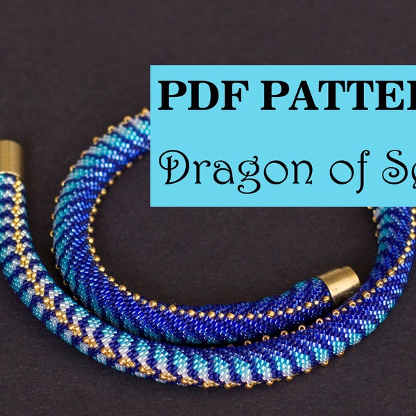 PDF Pattern for beaded crochet bracelet - Seed bead pattern - Blue Turquoise Gold necklace - Dragon scales print - Gradient pattern