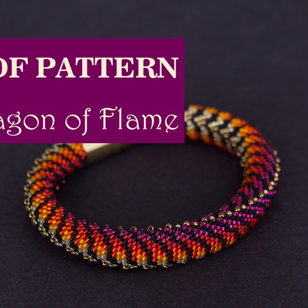 PDF Pattern for beaded crochet bracelet - Seed bead pattern - Red Orange Black bracelet - Rad Dragon tail -  Red gradient pattern