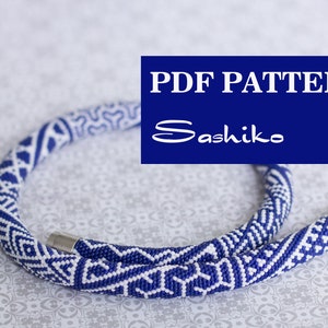 PDF Pattern for beaded crochet necklace - Seed bead crochet rope - Japanese pattern - Blue white necklace - Sashiko