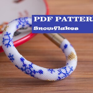 PDF Pattern for beaded crochet bracelet - Seed beads crochet rope - Snowflake pattern - Winter xmas pattern - Beaded jewelry pattern