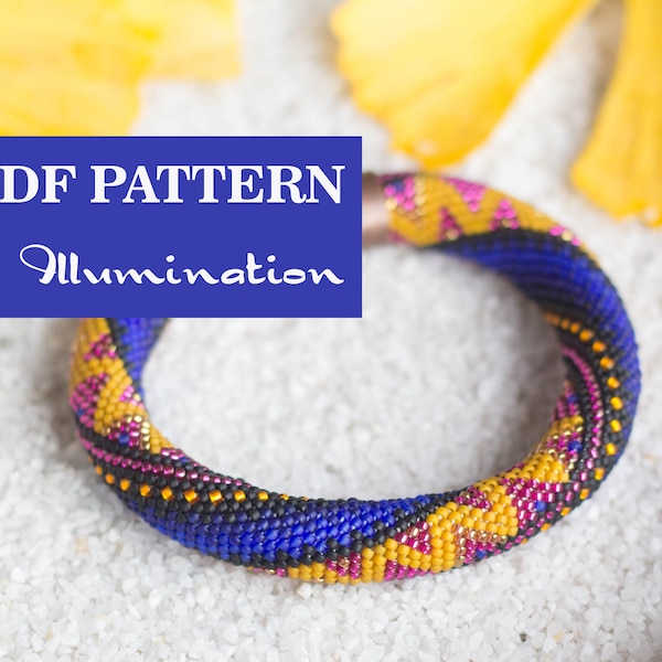 PDF Pattern for beaded crochet bracelet - Seed bead pattern - Colorful Blue Mustard bracelet - Zigzag print - Jewelry pattern - Boho style