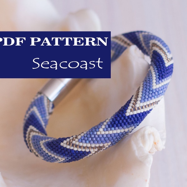 PDF Pattern for beaded crochet bracelet - Seed bead pattern - Blue Beige bracelet - Striped print - Jewelry pattern - Sea style jewelry