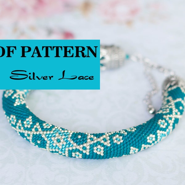 PDF Pattern for beaded crochet bracelet - Seed bead rope pattern - Teal Silver bracelet - Oriental ornament - Star pattern