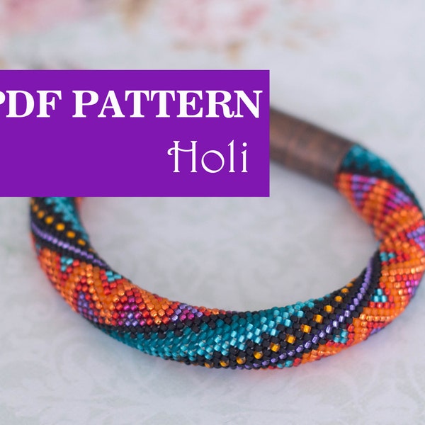 PDF Pattern for beaded crochet bracelet - Seed bead pattern - Colorful Orange Teal Purple bracelet - Zigzag print - Boho style
