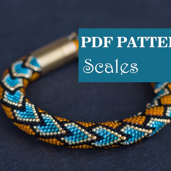 PDF Pattern - Seed beads rope pattern - Teal Orange Gold bracelet - Dragon scales pattern - Snake skin print