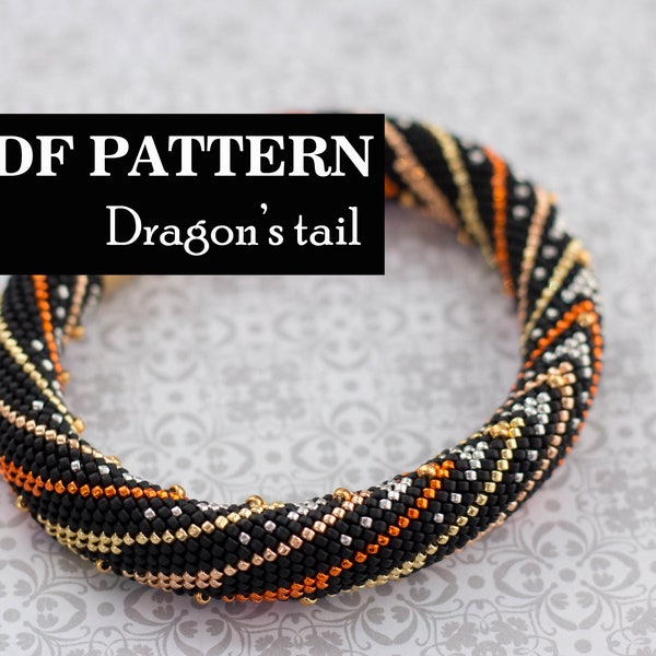 PDF Pattern - Seed beads rope pattern - Black Golden Orange Silver bracelet - Zigzag print - Geometry design