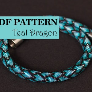 PDF Pattern for beaded crochet necklace - Seed bead crochet rope - Teal Turquoise necklace - Dragon Scales - Snake skin print