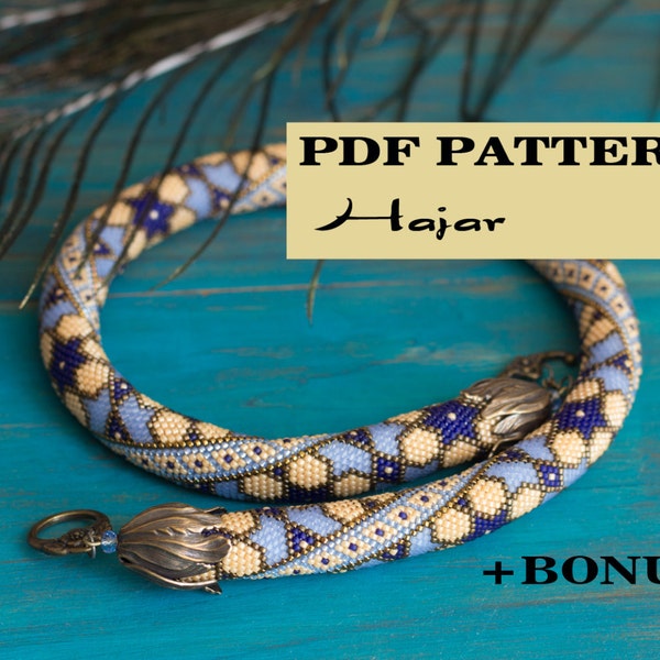 PDF Pattern for beaded crochet necklace + Bonus - Seed beads croctet rope - Geometric Moroccan pattern - Oriental star ornament