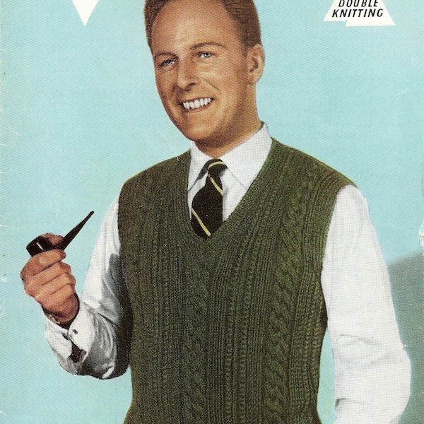 PDF Knitting Pattern, Man's Cabled Slipover, Pullover, 1940's, DK, 38-40", Vintage Knitting Pattern, Instant Download