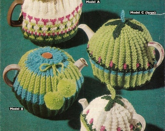 PDF Knitting Pattern, Vintage Tea Cosies, DK Crepe, Instant Download