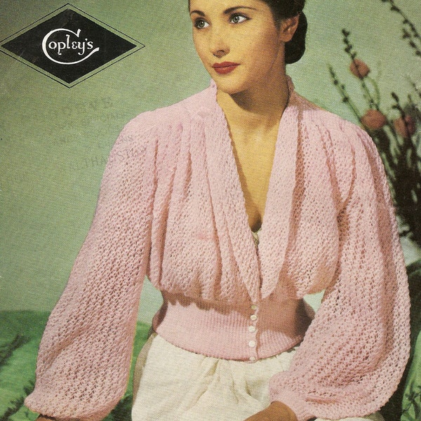 PDF Vintage Knitting Pattern, Dressing Jacket Bed Jacket, 1940's, 3 Ply, 34-36”  Bust, Instant Download