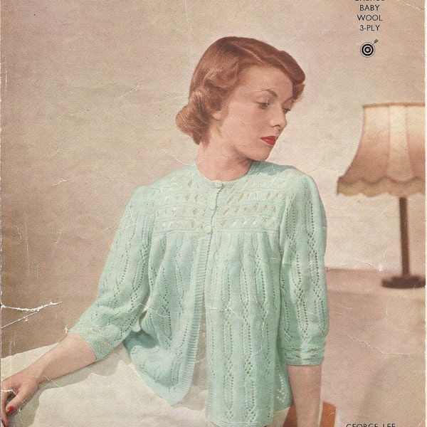 PDF 1930s Knitting Pattern, Dressing Jacket Bed Jacket, 3 Ply, 34" Bust, Instant Download