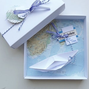 Paquete de regalo con dinero, vale de viaje, barco para cumpleaños, regalo de boda, mapa de dinero, regalo de cumpleaños, schnurzpieps