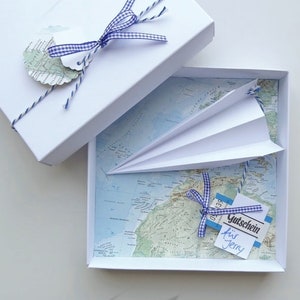 Geldgeschenk-Verpackung Reise Gutschein Flugzeug, Geburtstag Hochzeit Geschenk Geld schenken Landkarte Hochzeitsreise schnurzpieps Karte