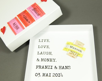 Staf. Geld cadeau bruiloft live, liefde, lachen