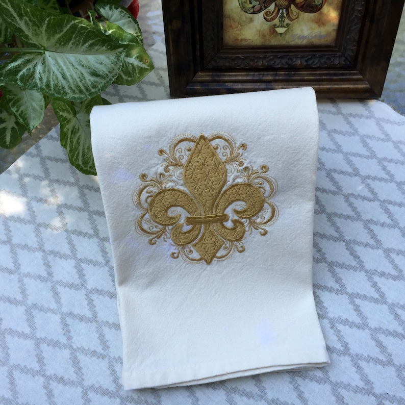 Fleur de lis Kitchen Kitchen Towel White and Gold Decor Mothers Day Louisiana Decor Tea Towels Bridal Shower Gift Gift for Women